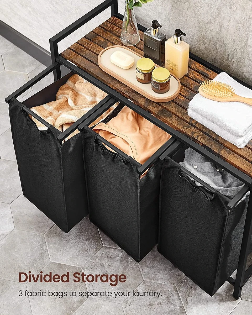 Merkloos Soph & Tess Wasmand 3 Vakken – Wassorteerder Met Uitschuifbare Waszakken - Bruin En Zwart 4 Merkloos Soph & Tess Wasmand 3 Vakken – Wassorteerder Met Uitschuifbare Waszakken - Bruin En Zwart - Afbeelding 4