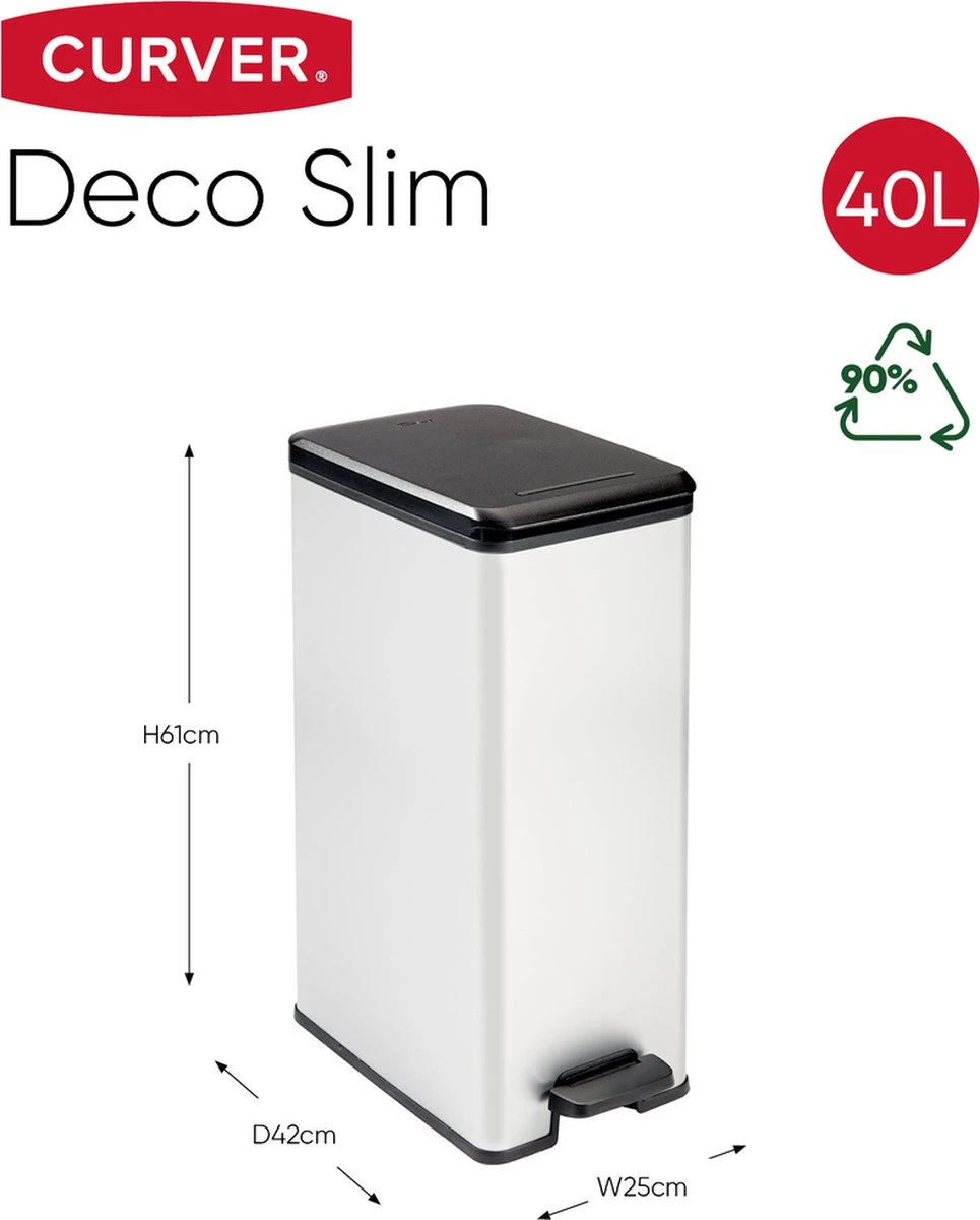 Curver Decobin Slim Prullenbak- 40L - Metallic 8 Curver Decobin Slim Prullenbak- 40L - Metallic - Afbeelding 8