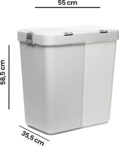 Motek® - Wasmand - 2 Vakken Met Deksel - Met Touch Deksel - Gemaakt Van 100% Gerecycled Kunststof - 80 L - Wasmand Met Deksel - Wassorteerder - Grijs - Wit -Thuis Opslag Winkel 982x1200