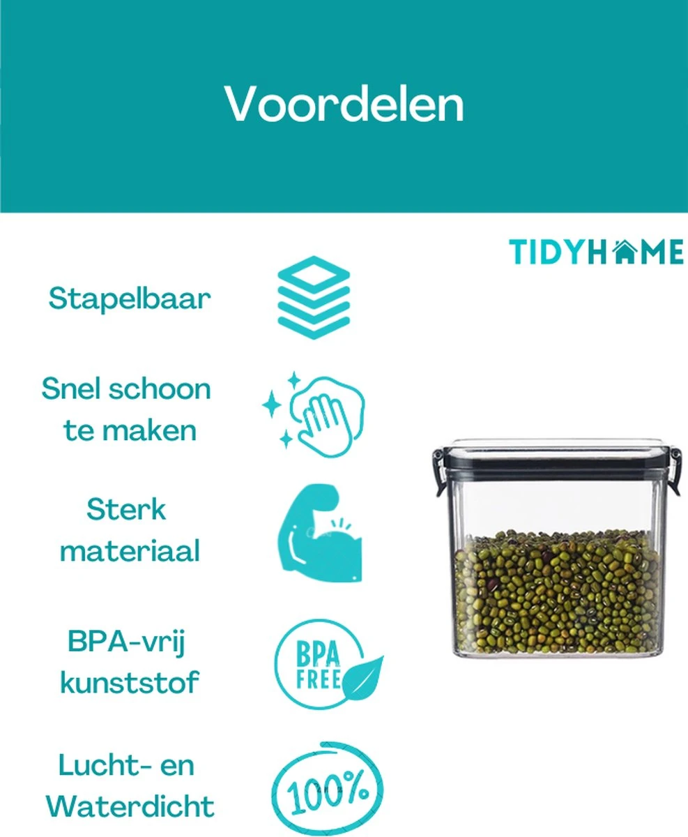 TidyHome Premium Voorraadpotten – Set Van 8 Stuks – Meal Prep Bakjes - Vershoudbakjes - Opbergbak - Voorraadbussen – Verbeterd Design - Koelkast Organizer - Snoeppot – Bewaardozen – Voedselcontainer - Voorraadpot – Luchtdicht – 7.42L – BPA-Vrij 8 TidyHome Premium Voorraadpotten – Set Van 8 Stuks – Meal Prep Bakjes - Vershoudbakjes - Opbergbak - Voorraadbussen – Verbeterd Design - Koelkast Organizer - Snoeppot – Bewaardozen – Voedselcontainer - Voorraadpot – Luchtdicht – 7.42L – BPA-Vrij - Afbeelding 8