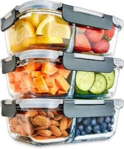 Igluu Glazen Meal Prep Containers Met 2 Compartimenten En Luchtdichte Kliksluiting Deksels - Portie Controle Voedsel Vershoudbak - BPA Vrij - Magnetron, Vriezer En Vaatwasserbestendig [3 Stuks]